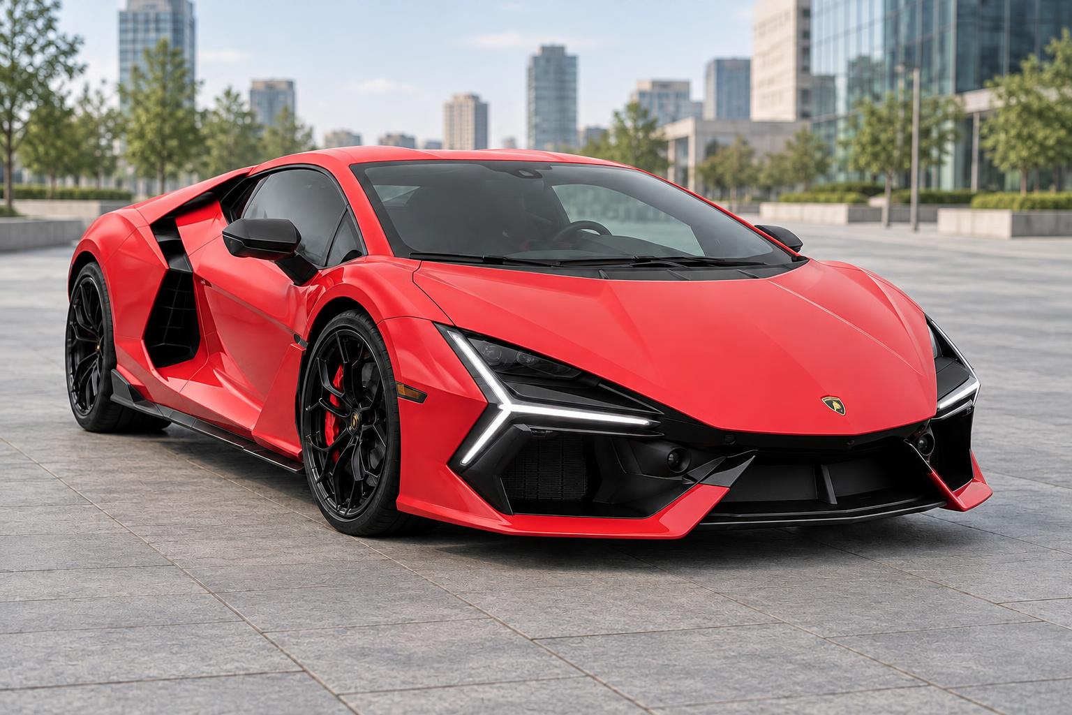 Lamborghini Revuelto fotografata in Città moderna