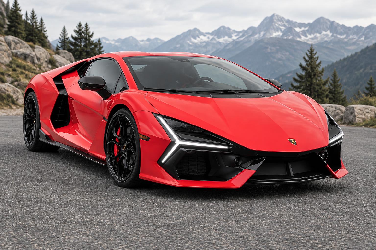Lamborghini Revuelto fotografata in Strada di montagna