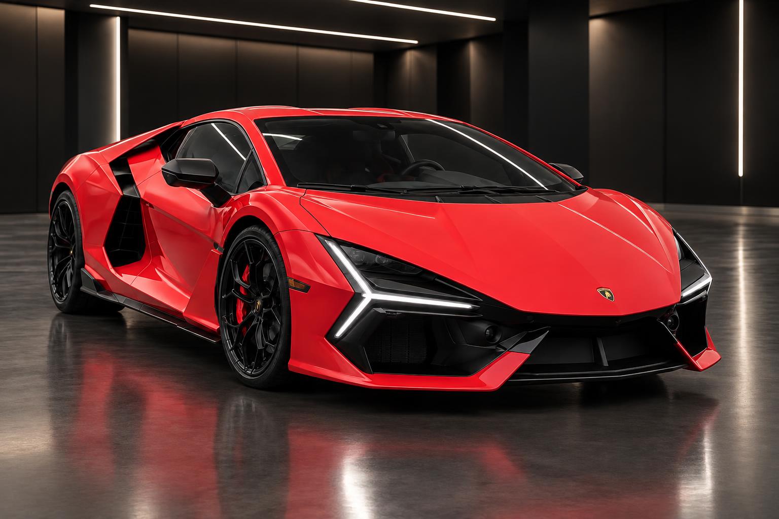 Lamborghini Revuelto fotografata in Showroom scuro
